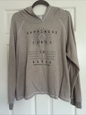 Taupe 'Happiness Comes in Waves' Hooded Pullover Sweatshirt